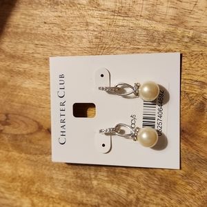 NWT Charter Club Pearl Drop, Pearl Tower Earrings, Silver Toned from Macy's!
